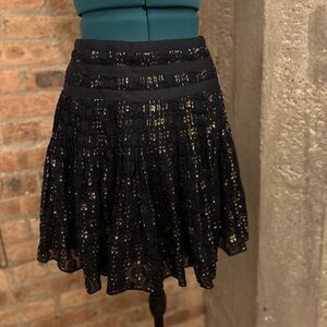 J. Crew Navy Blue Gold Silk Pleated Mini Skirt